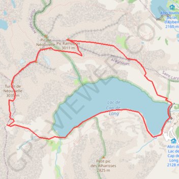 Turon de Néouvielle et Trois Conseillers par hourquette de Bugarret, Ramougn depuis Cap de Long GPS track, route, trail