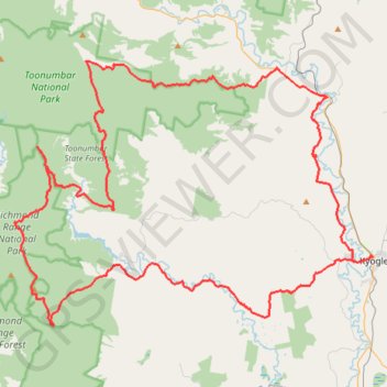 Kyogle - Peacock Creek - Bungdoozle - Iron Pot Creek - Sherwood Lookout GPS track, route, trail
