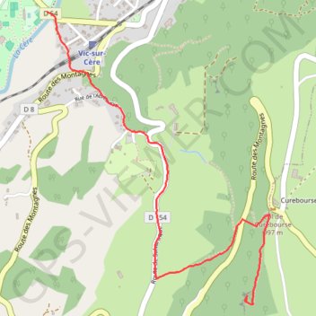 Le Rocher des Pendus (depuis Vic sur Cère) GPS track, route, trail