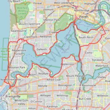 Perth - Swan River - Cottelsoe Beach GPS track, route, trail
