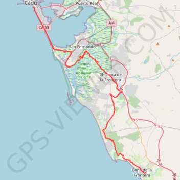 01: Cadix et son réseau cyclable en bord de mer – Conil de la Frontera (DEVELOPED) GPS track, route, trail